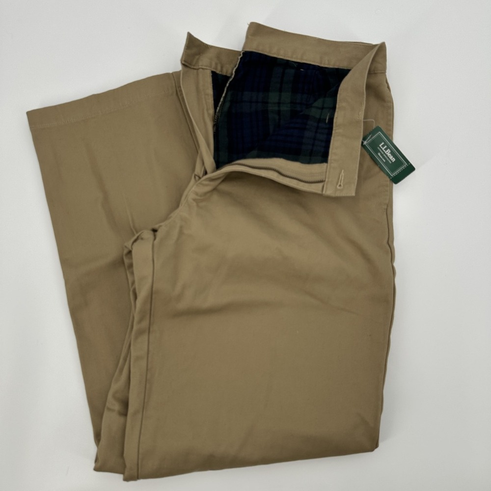 L.L.Bean Pants Mens 33x32 Khaki Flannel Lined Chino Tartan Plaid Lining Warm